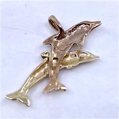 10K Two-Tone Yellow & Rose Gold Jumping Dolphins Pendant 0.91dwt